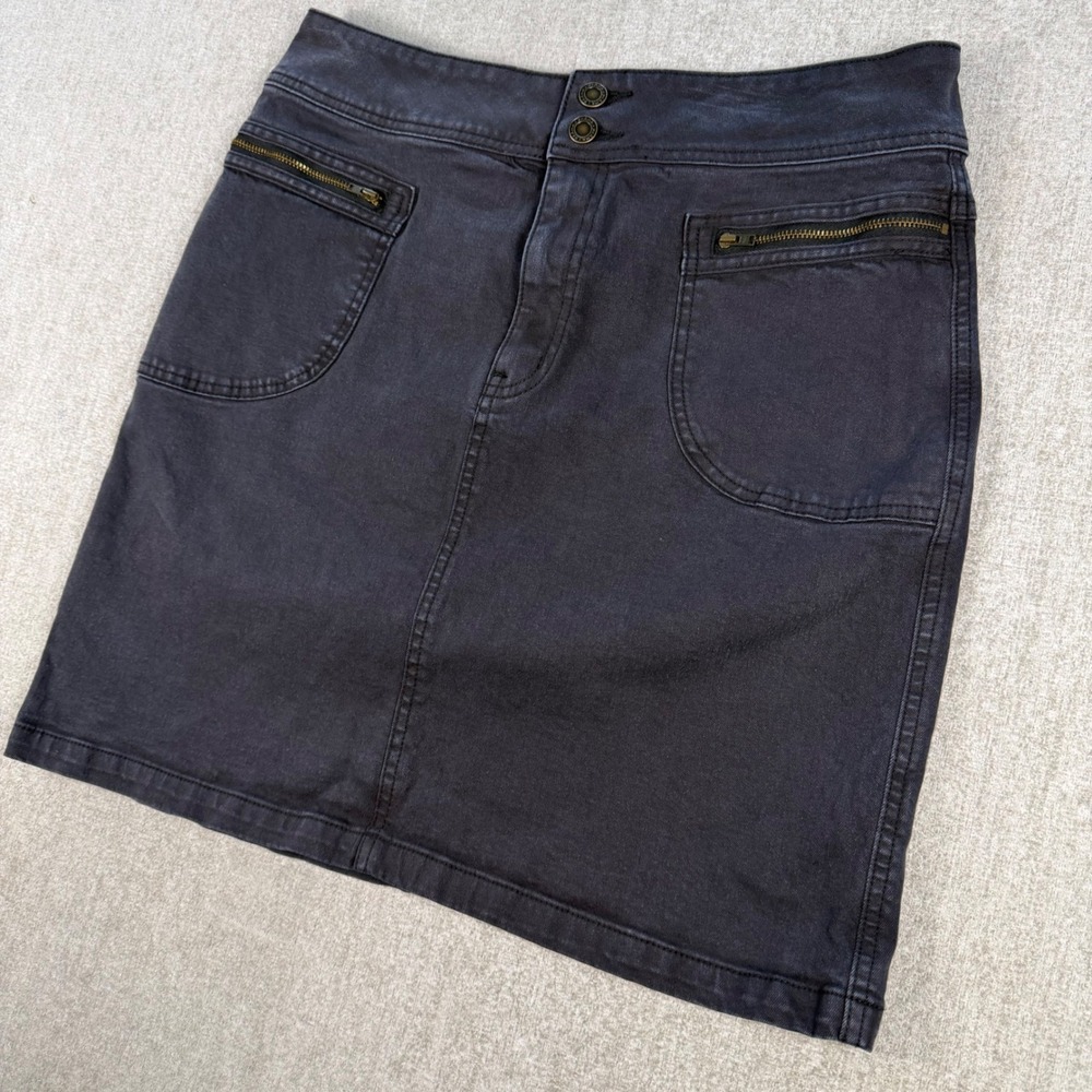 prAna Mini Skirt Womens 12 Dark Gray Organic Cotton Stretch Utility Pocket